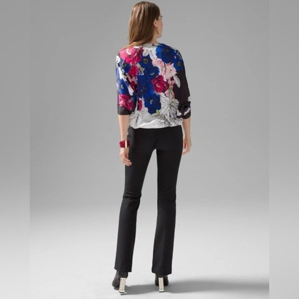 White House Black Market Kimono Sleeve Satin Blouse Large Black Blue White Pink - Picture 3 of 12